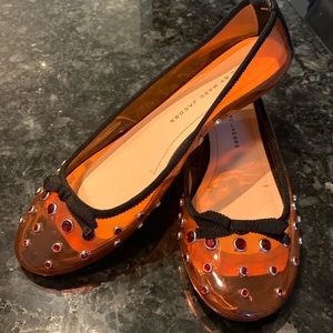 MARC BY MARC JACOBS burnt orange Clear Studded Flats w/red stones. EU 37/US 7